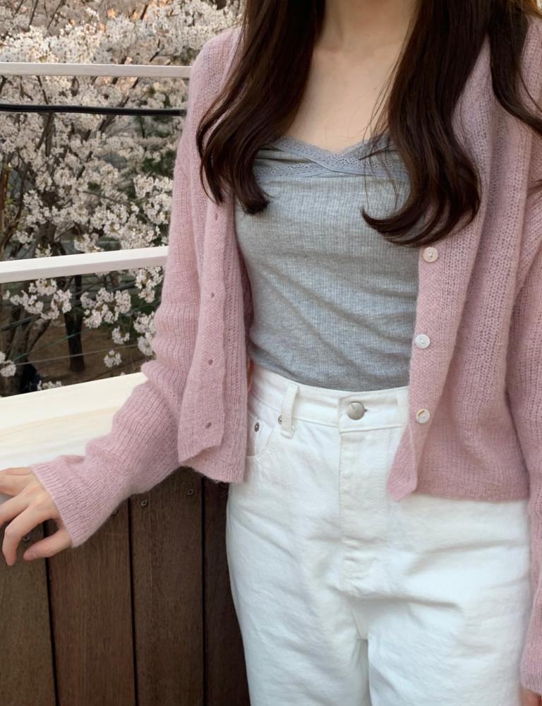 [핑크 당일] 스프링 모헤어 브이넥 가디건 (3color)
