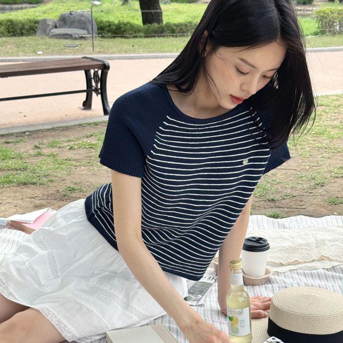 Stripe cotton blended knit TISU03TN02_Navy