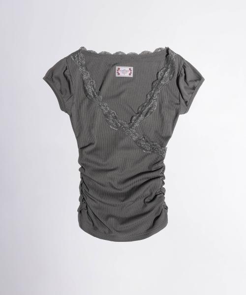 Lace Trim Wrap Tee Charcoal