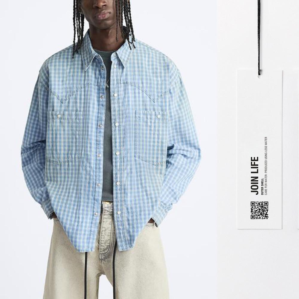 자라 남자 셔츠 워시드 체크 셔츠 ZARA