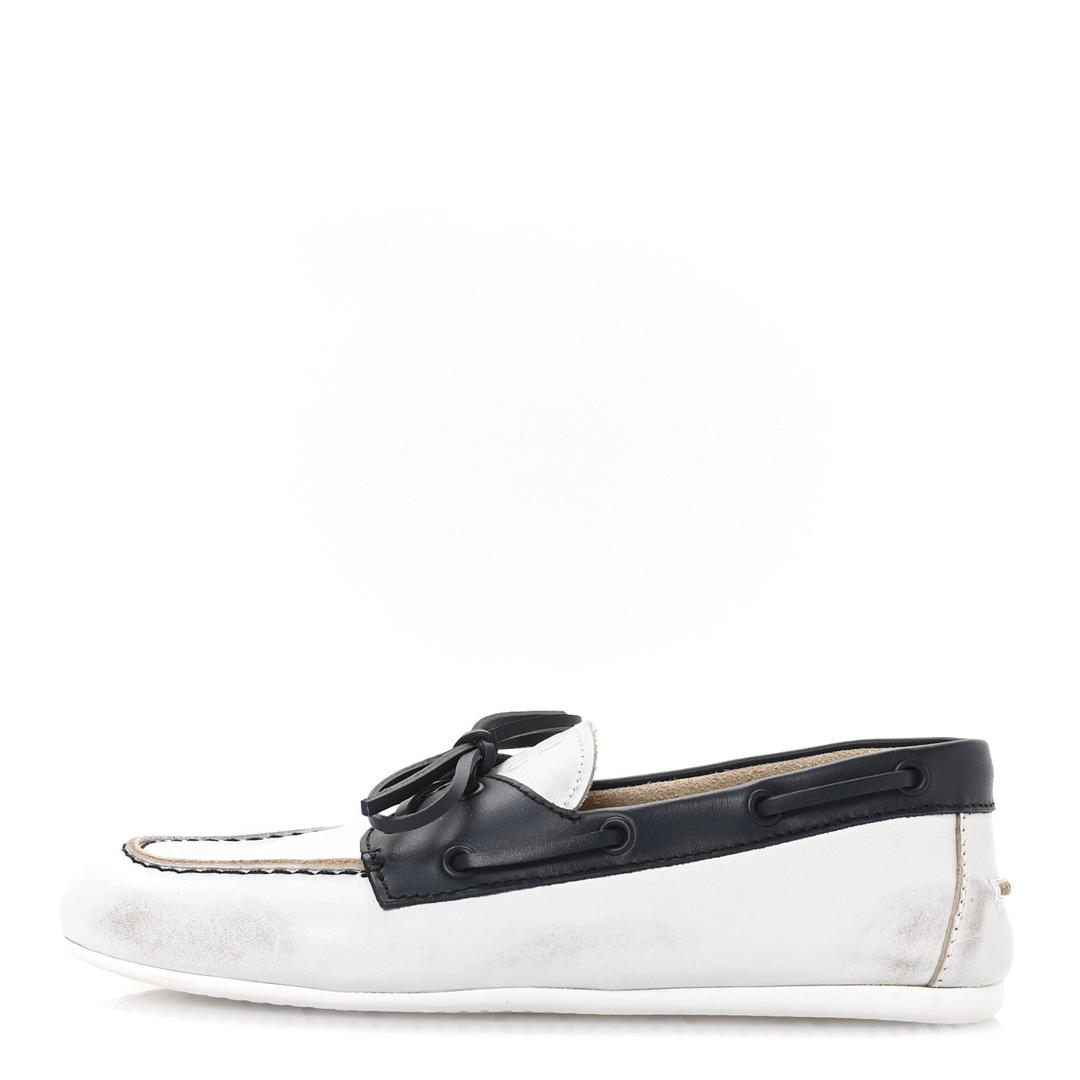 Miu Miu Vitello Deco Boat Loafers 37 White Black