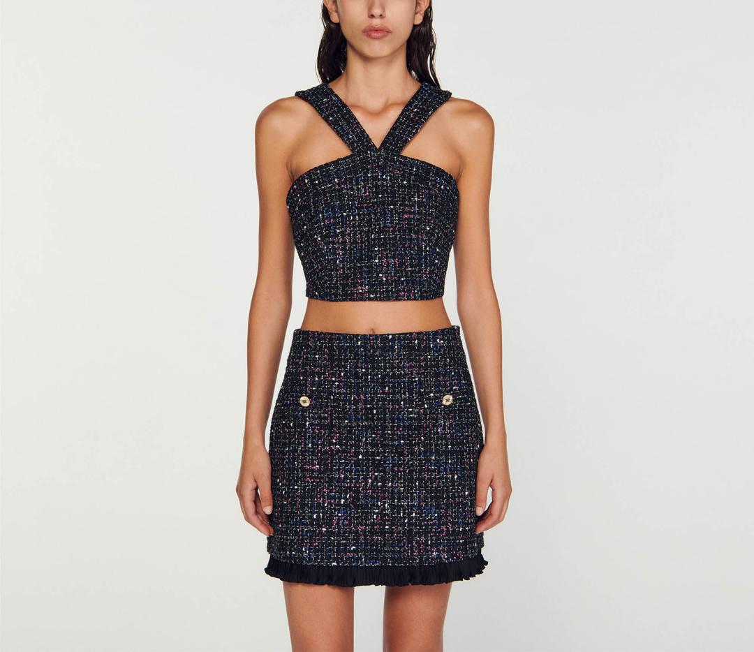 플리츠 러플 트위드 스커트