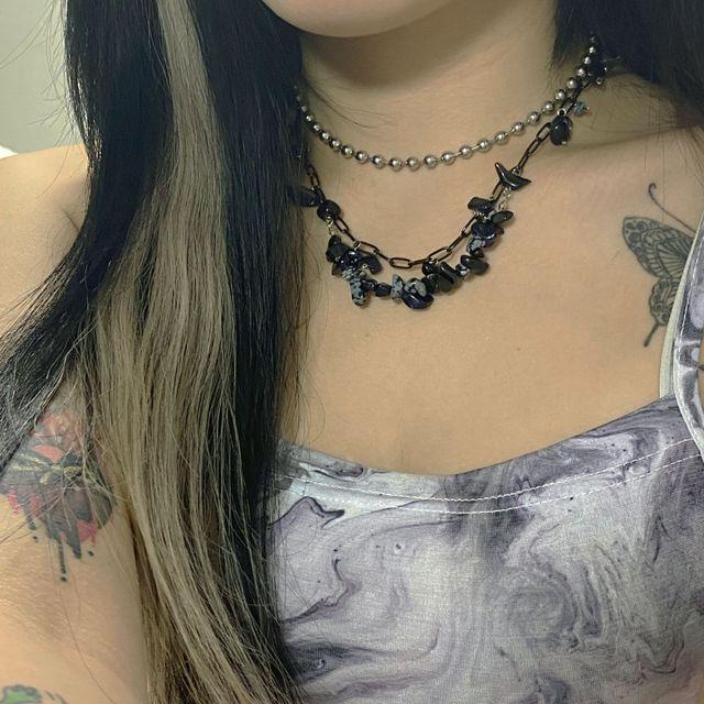 [ 사은품 증정 이벤트 ]Black Pearl Stone Necklace / 블랙 펄 스톤 목걸이