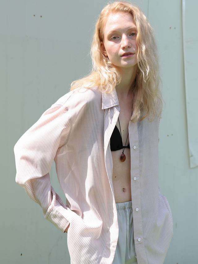 Sheer Striped Shirt - Pink Beige