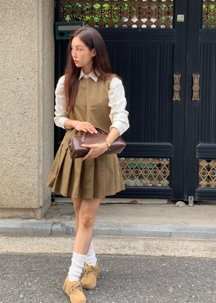 padded sleeveless pleats mini ops (2C)