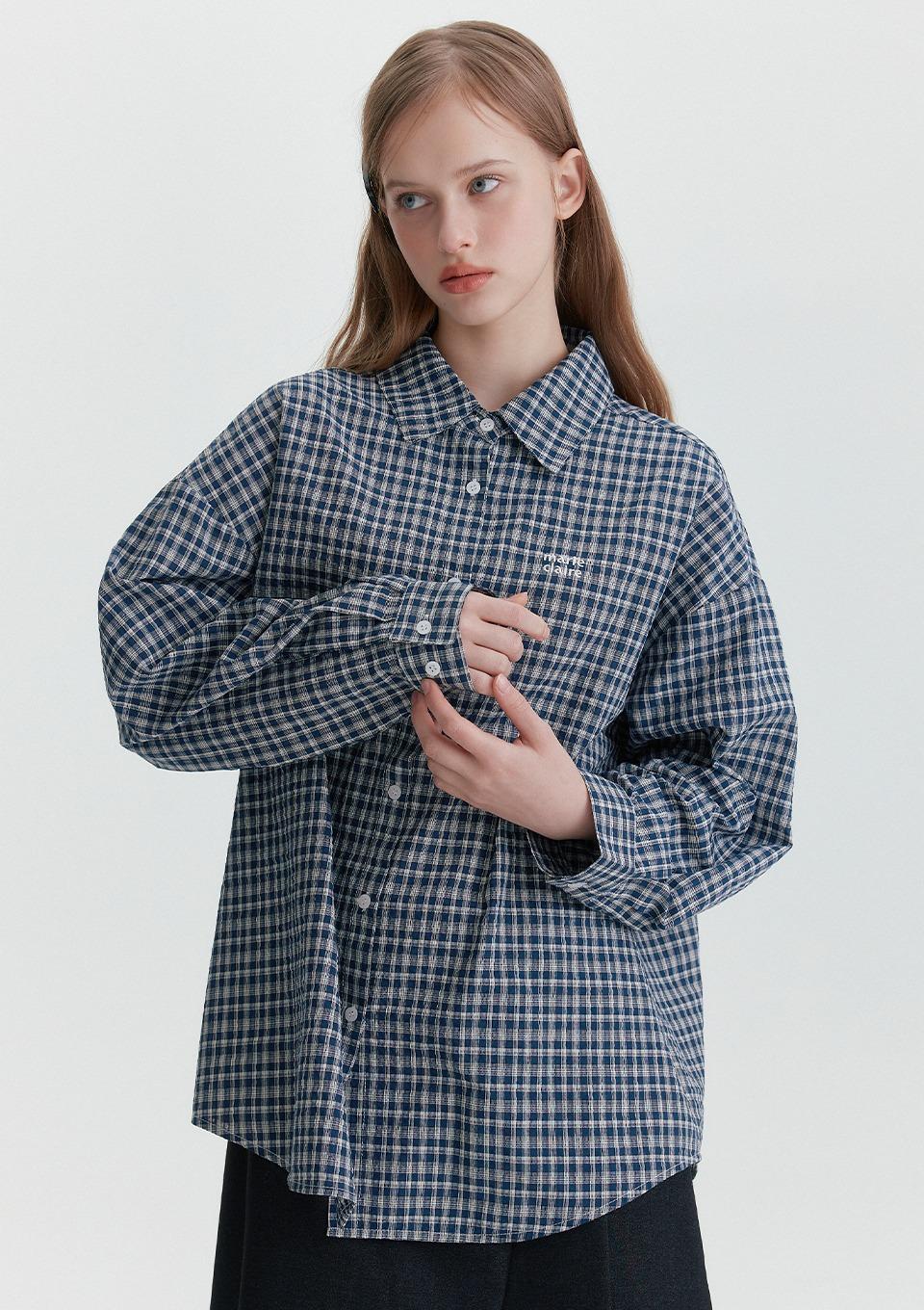 베이직 로고 오버핏 미니 체크 셔츠(MAGASH03MNY)