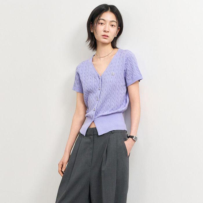 WOMAN 텐셀 브이넥 케이블 가디건 [LAVENDER] / WBD2L43545
