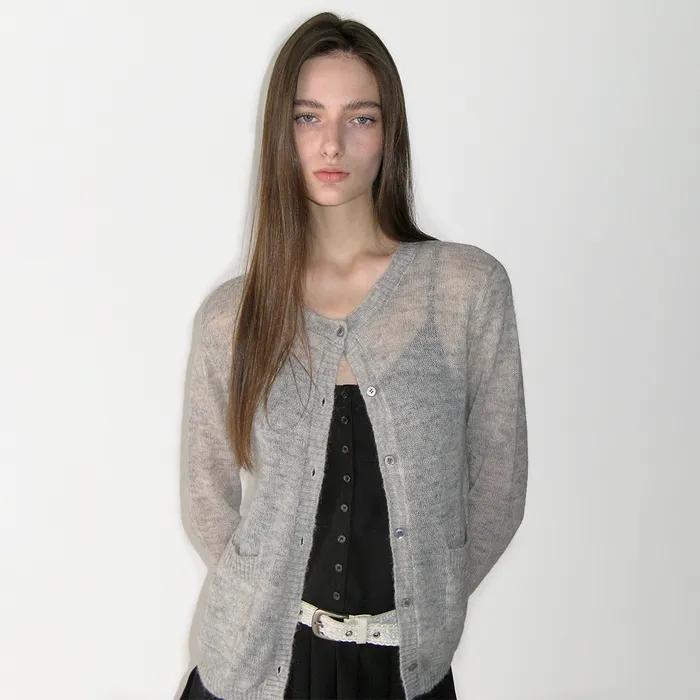 Mohair Sheer Cardigan, MELANGE GRAY