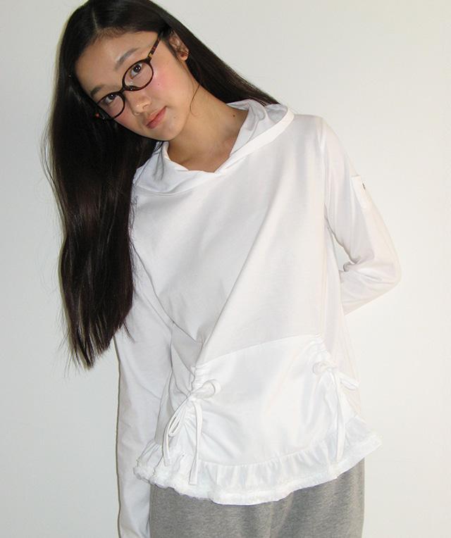 FRILL RIBBON HOODIE WHITE
