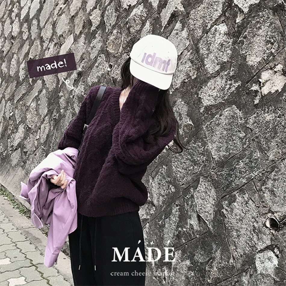 [굿퀄리티🍇] 자체제작 #크치Made 미드나잇 헤어리 케이블 니트 - nt