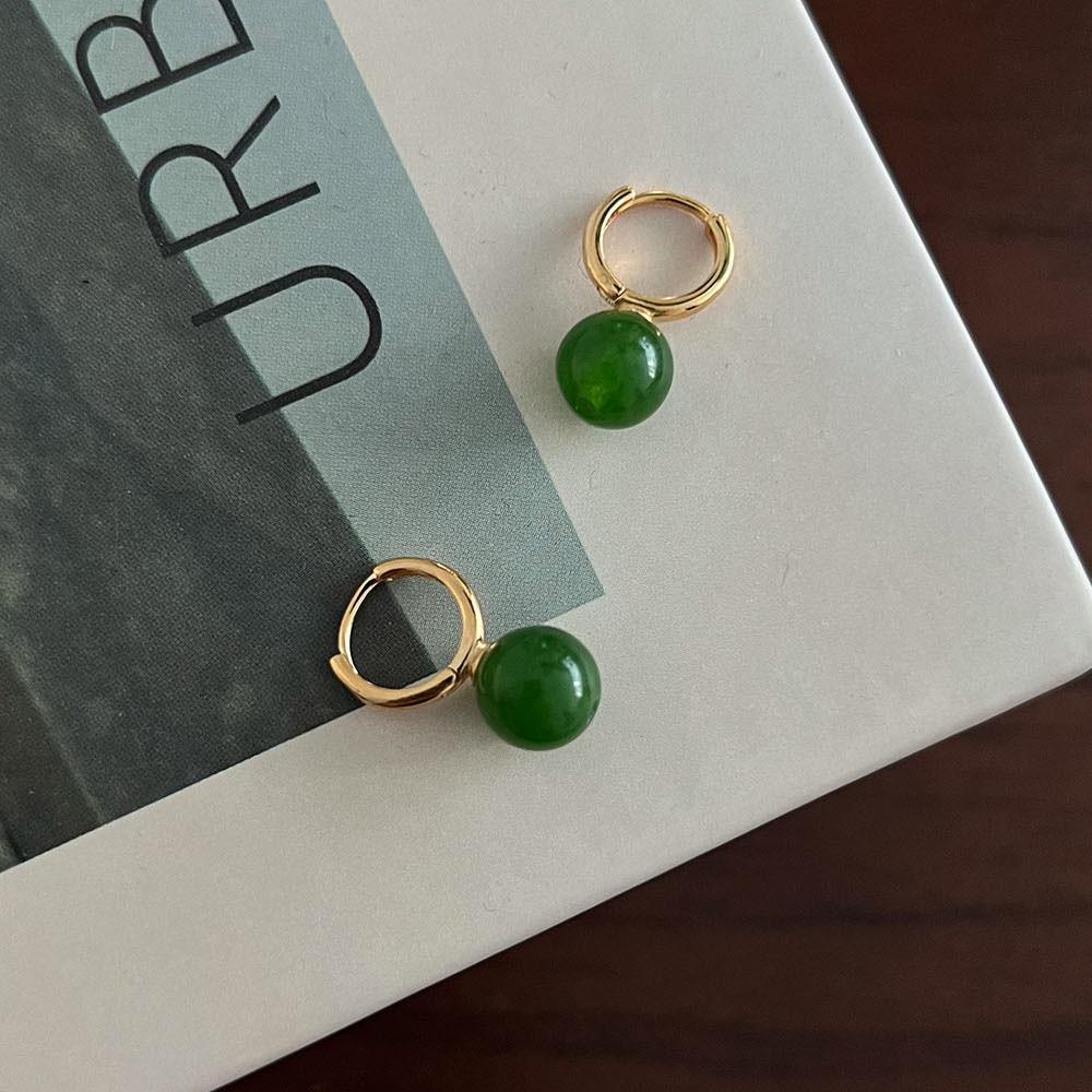 실버925 그린 제이드 원터치 옥 미니 귀걸이