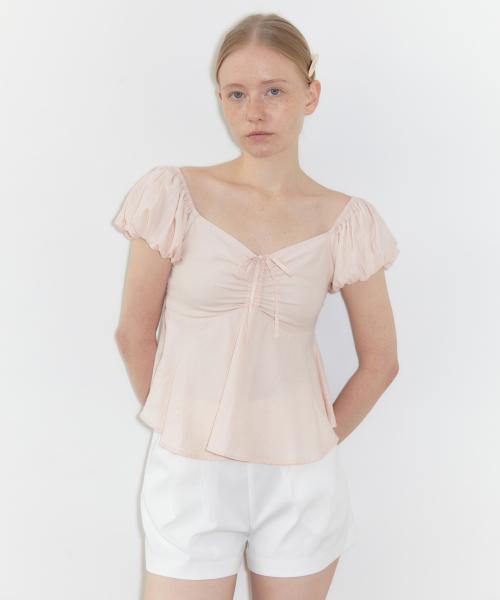 시눈(SINOON)  Puff Sleeve Shirring Blouse (Pink) - 사이즈 & 후기 | 무신사