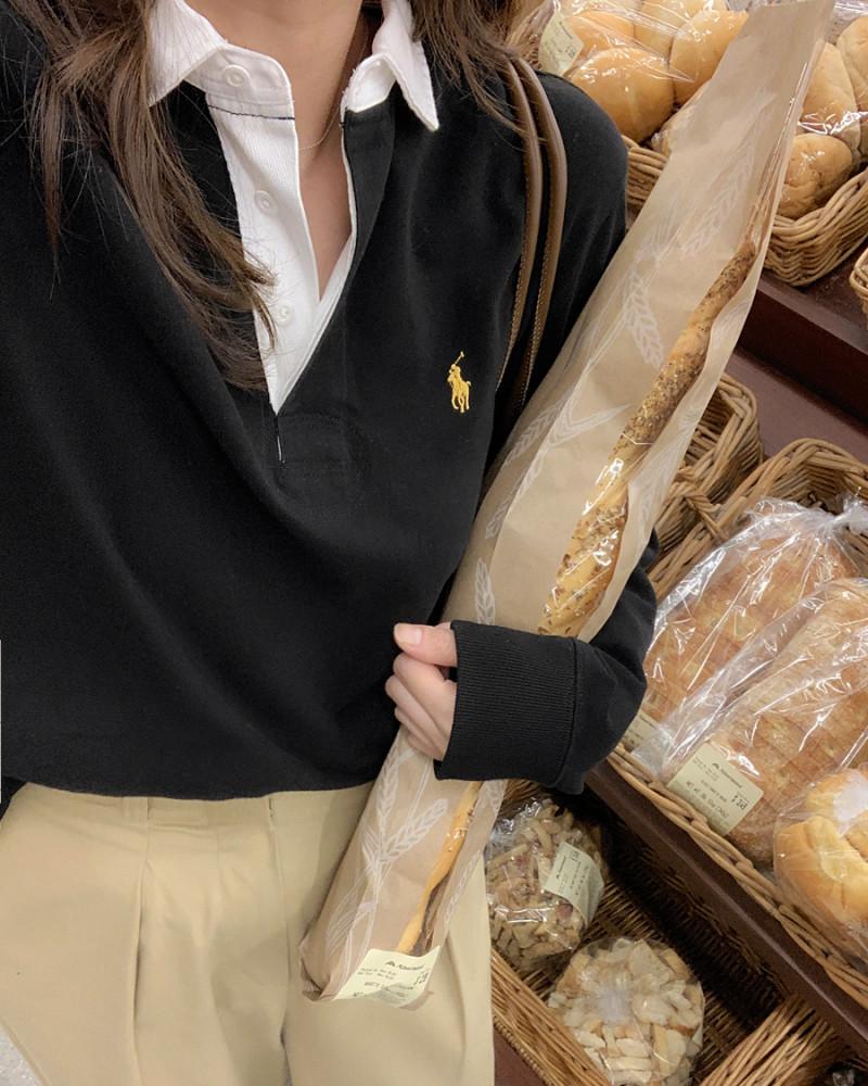 폴로랄프로렌 남녀공용 클래식핏 골드포니 블랙 럭비 카라 긴팔티