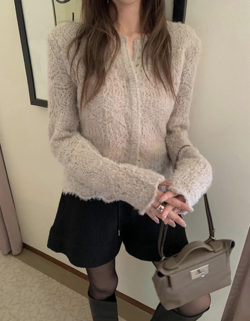 히스 Poster 포스터 트리밍 가디건 연말룩 펄가디건 (3C)