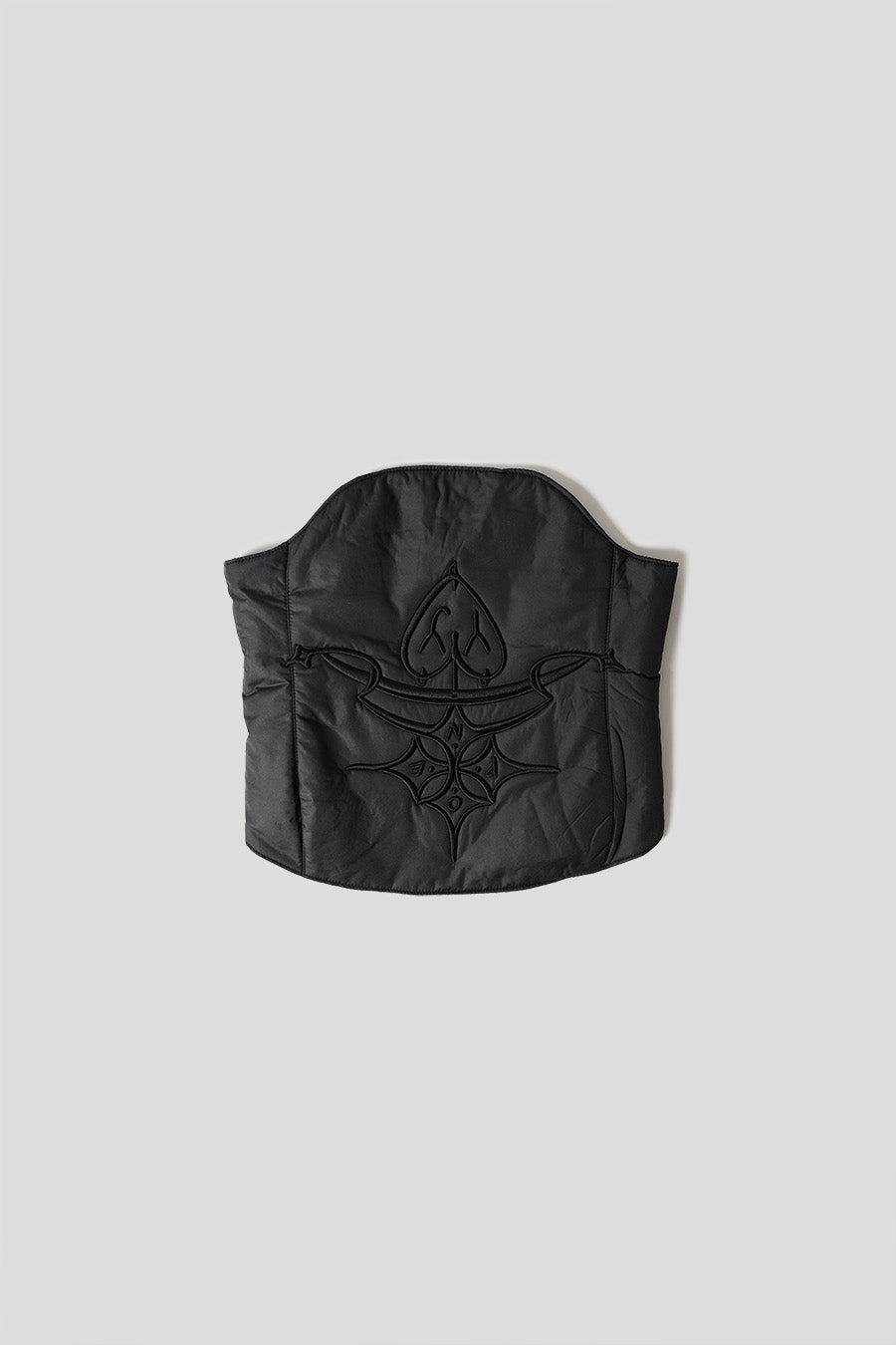QUILTED BUSTIER WITH BLACK EMBLEM - S