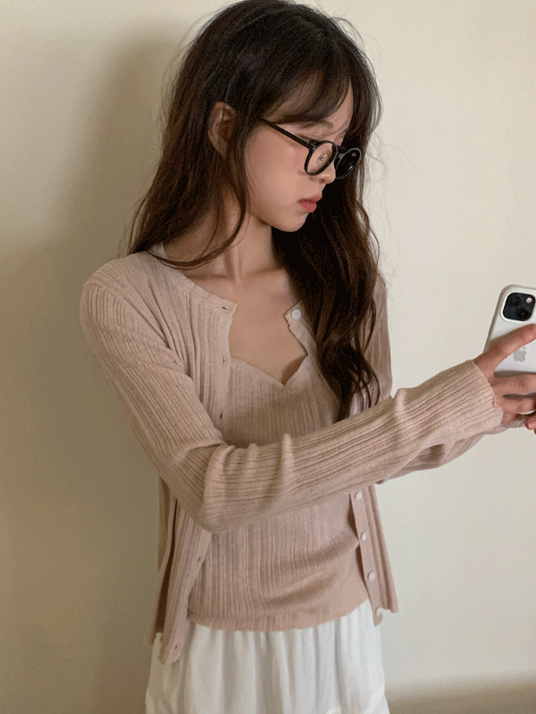 나이니 [당일발송🚚/분위기/예쁨가득] 팅클솝 골지 레이어드 나시 가디건 세트