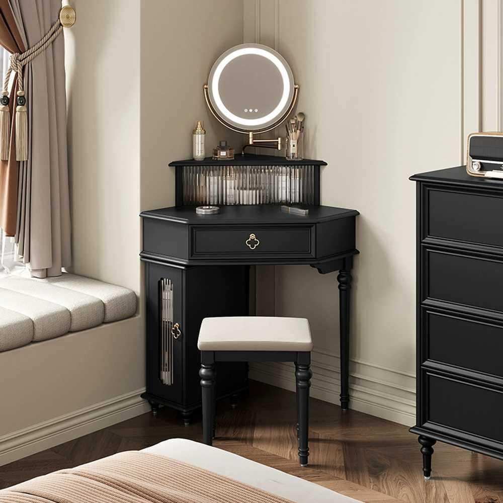 코너화장대 블랙 수납장 미니멀 심플 북유럽 콘솔 LED