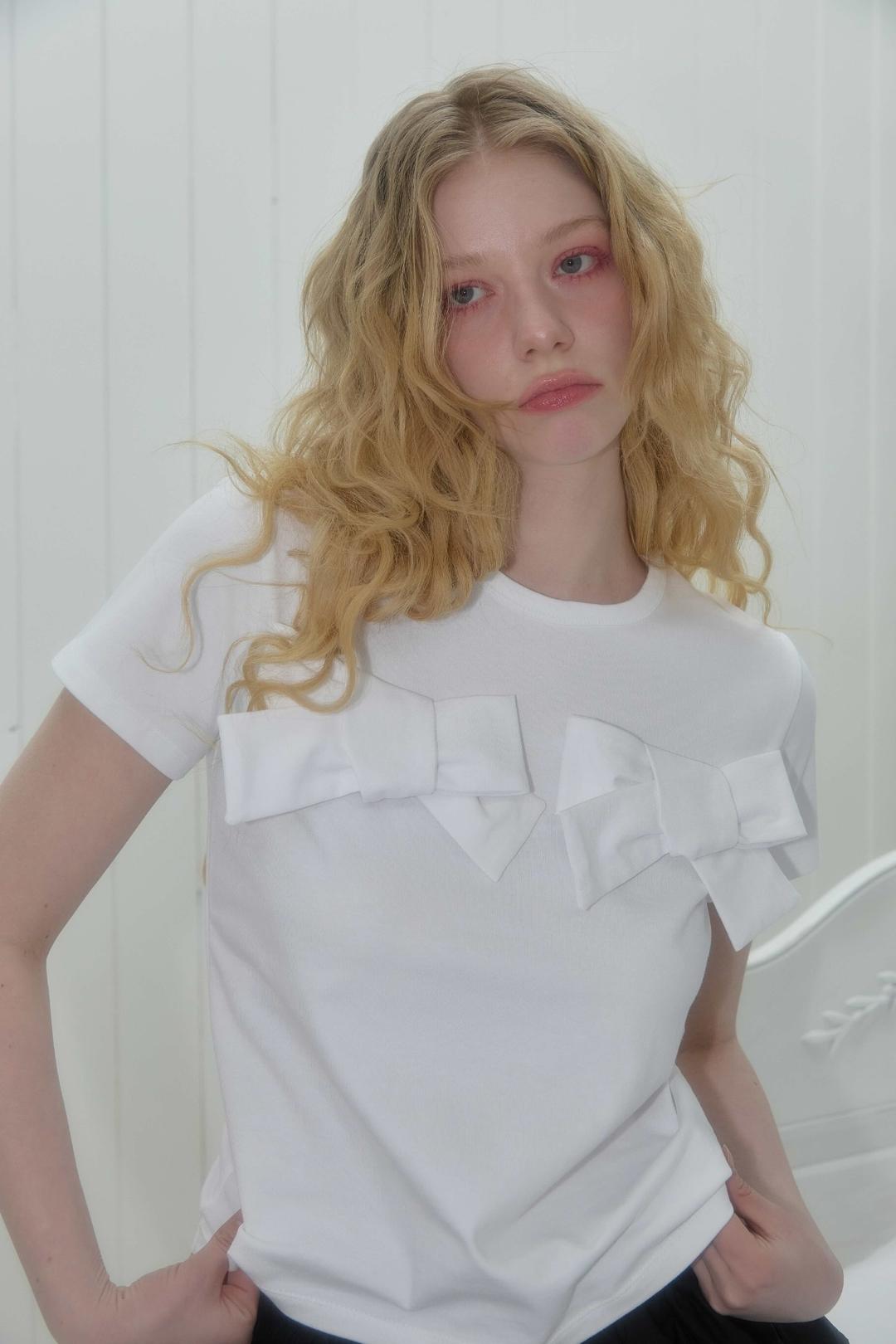 SCHNEE DOUBLE BOW T-SHIRTS (WHITE)
