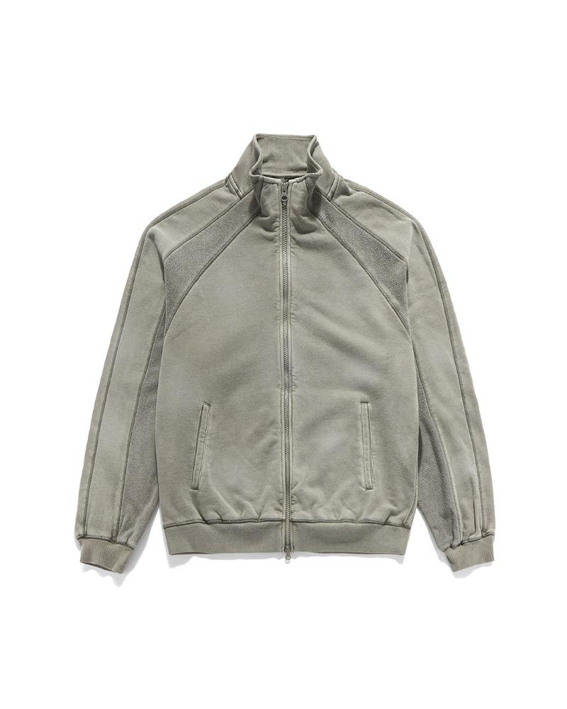 DYED STAND COLLAR ZIP UP SWEAT / SAGE GREEN