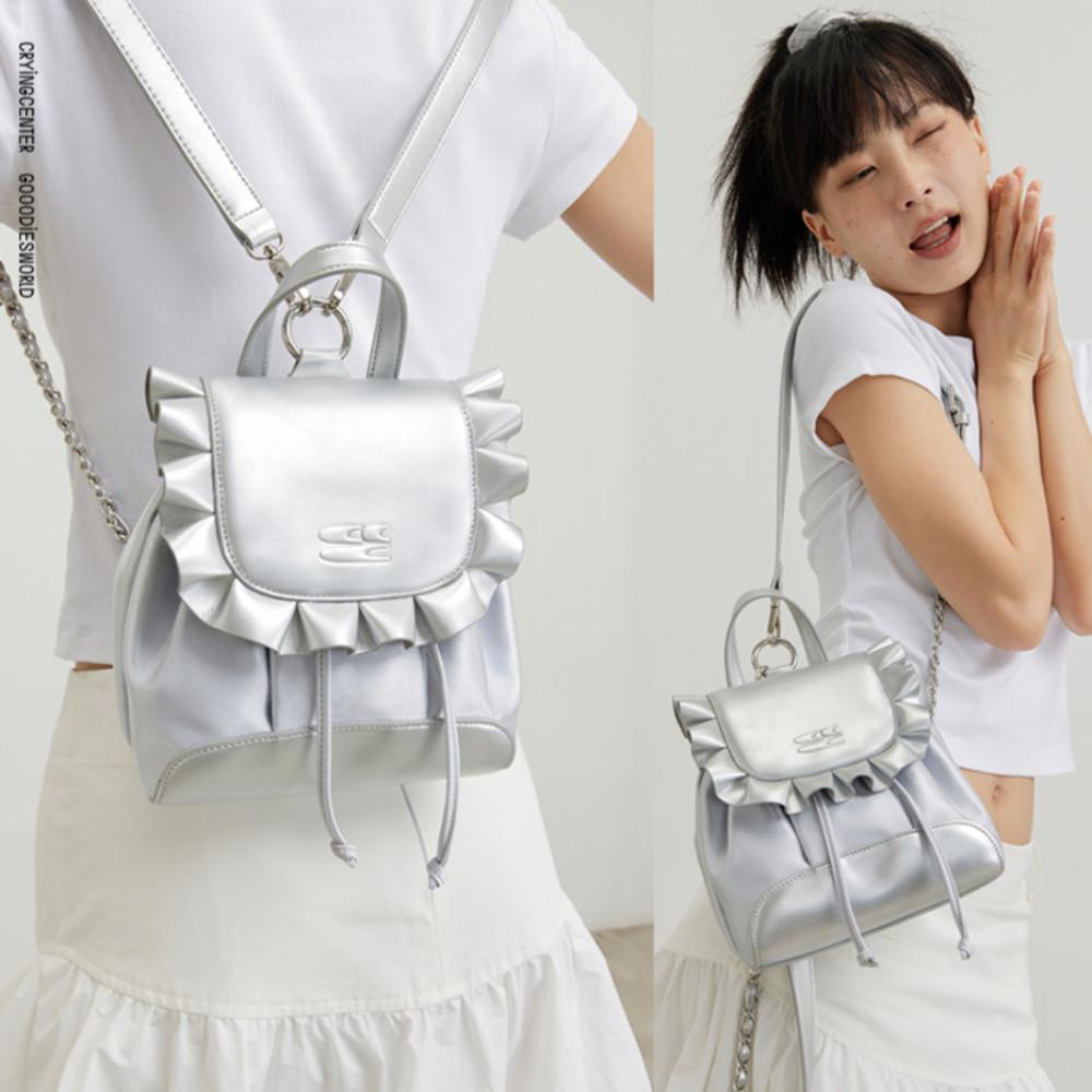 CRYINGCENTER 크라잉센터 가방 체인 백팩 실버백팩 미니백팩 프릴 러블리백