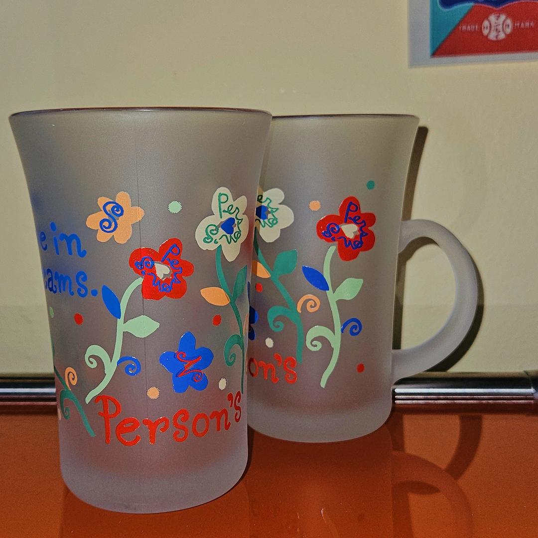 일본 파슨스 불투명 키치 플라워 손잡이 잔