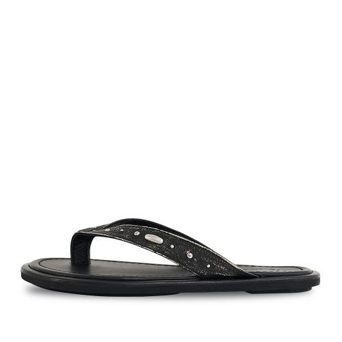 Stud cowskin Flip Flops_Black Beige