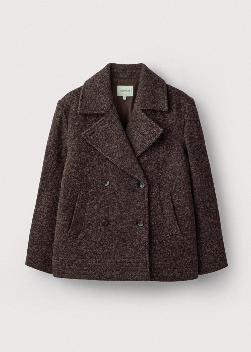 Shetland Wool Knitted Pea Coat_Espresso