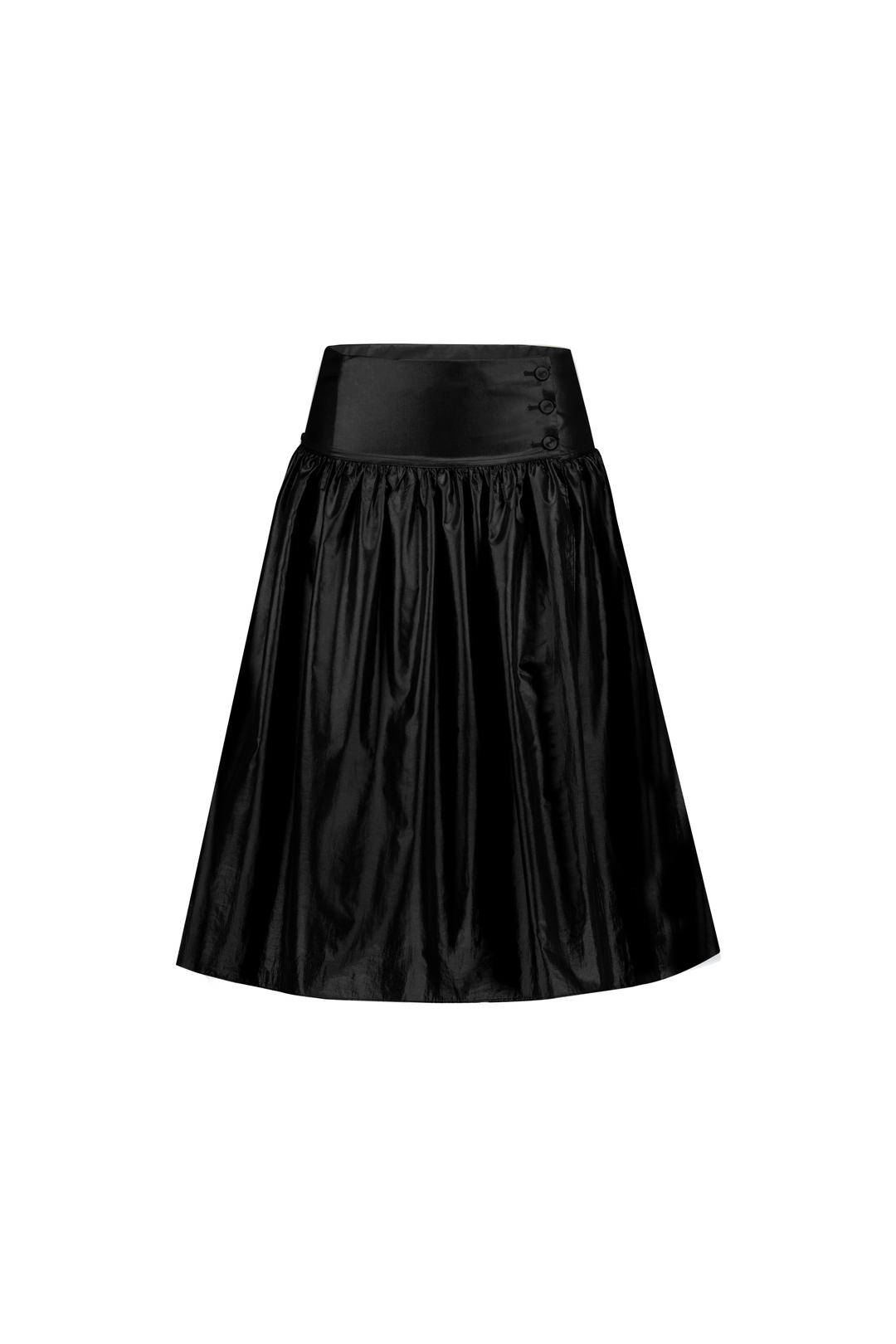 GLOSSY BUTTON WRAP SKIRT (BLACK)