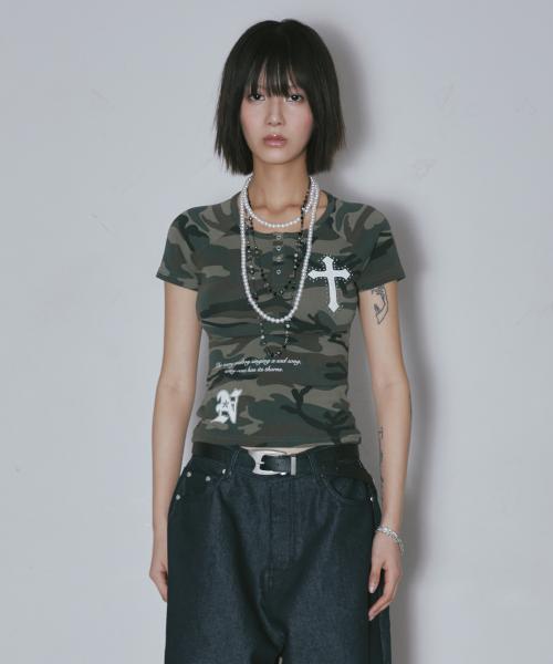 VINTAGE CROSS BUTTON DOWN TEE_CAMO
