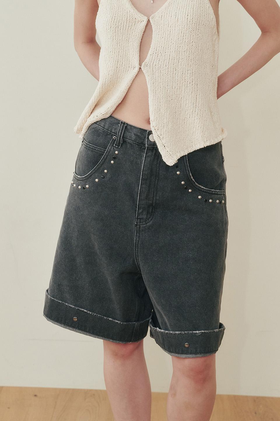 [PLZPROJECT]STUD BERMUDA DENIM, DEEP GRAY