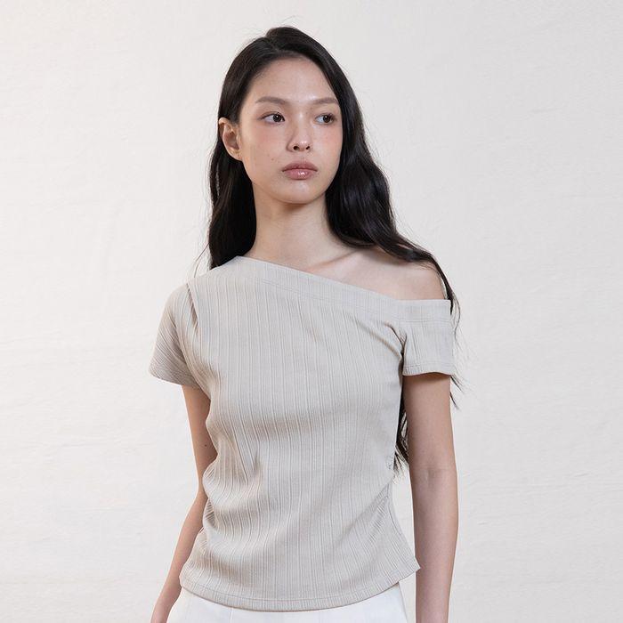 [3차]One shoulder unbalance T-shirt_Beige