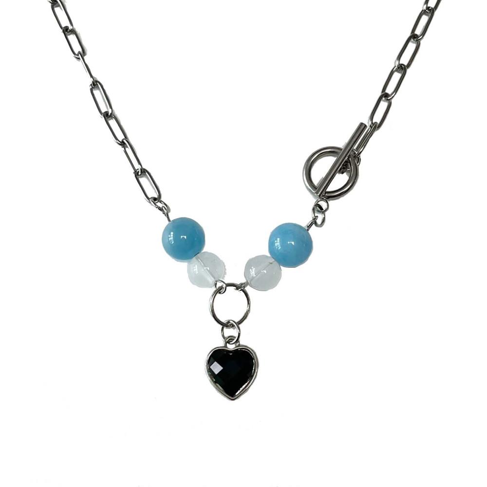 MADE ade Necklace / 비즈목걸이 하트 네이비 블루 써지컬 유니크 키치