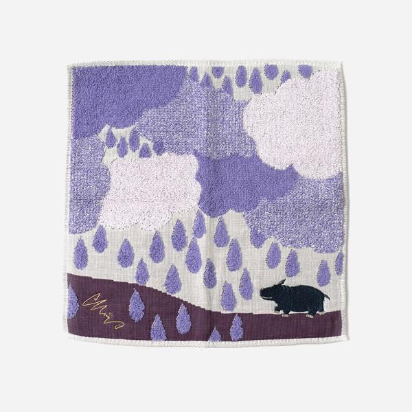 보라색 구름과 빗방울 타월 손수건