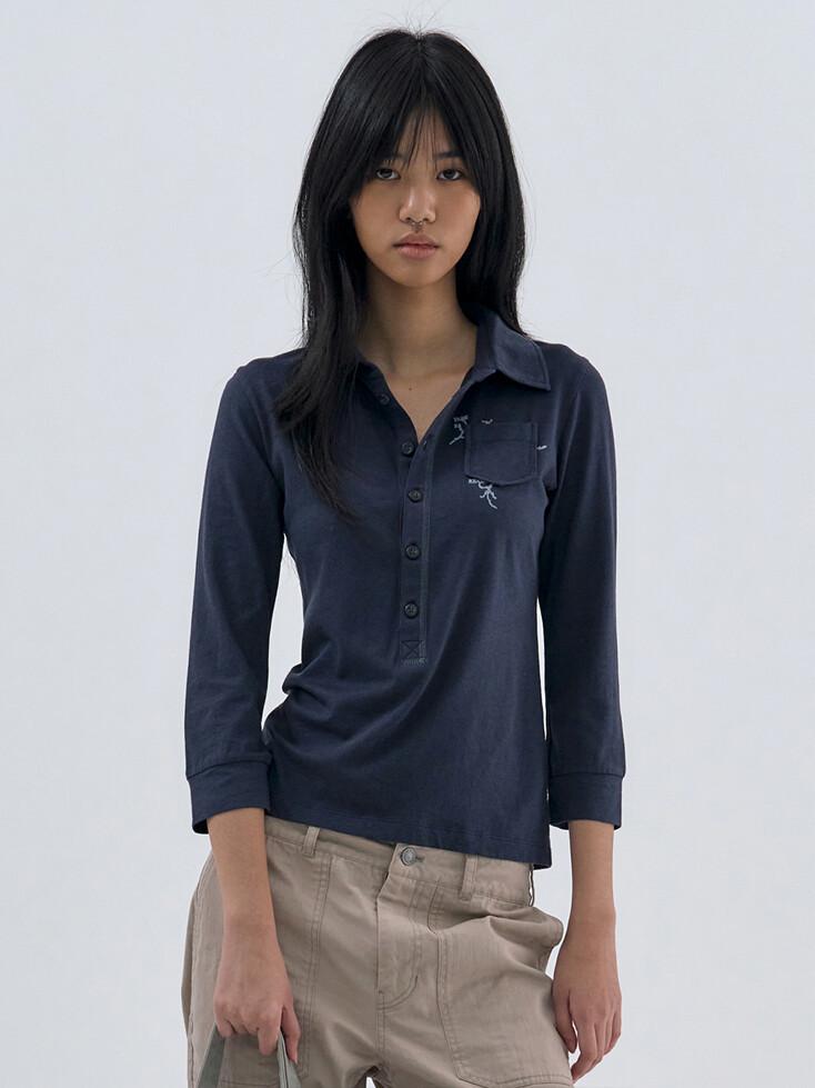 Button up 3/4 Sleeve Navy