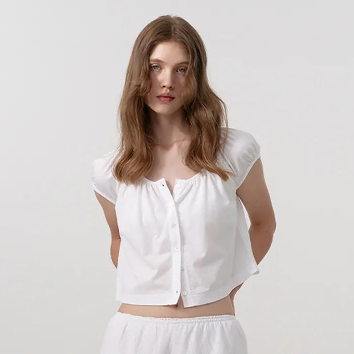 Blanc Shirring Button Top