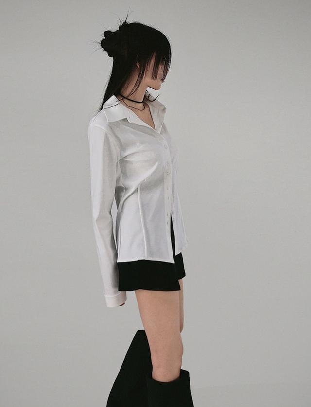 TOK PINTUCK LINE BLOUSE SHIRT COLLAR CARDIGAN 톡 핀턱 라인 블라우스 셔츠 카라 가디건 (2 COLORS)