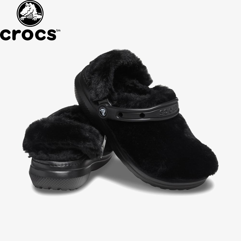 크록스 클래식 퍼 슈어 클로그 털 슬리퍼 블랙