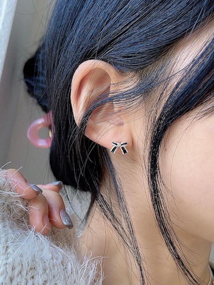 [무배] 실버 925 포인트 블랙 리본 귀걸이 모음 D day 디데이