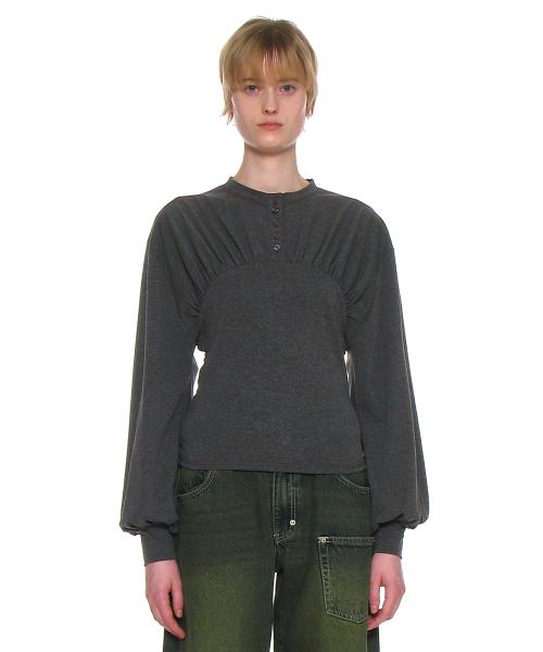 셔링 헨리넥 롱슬리브 티_차콜 멜란지