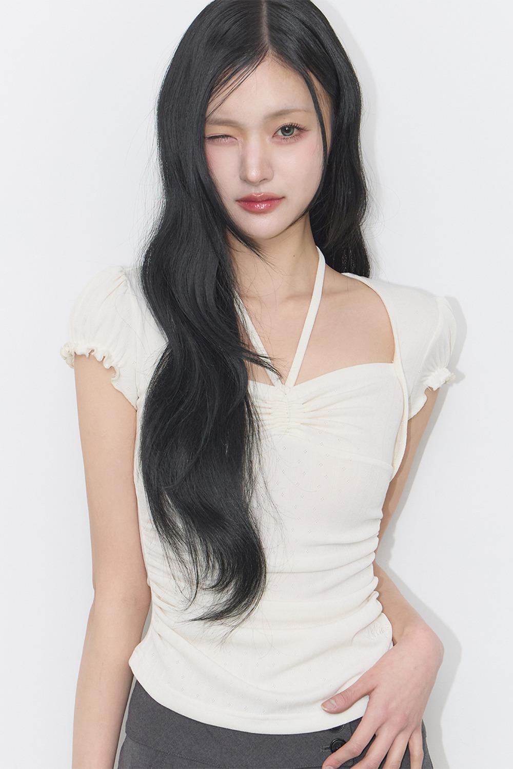 [05/08 예약발송] 셔링 홀터 탑 아이보리