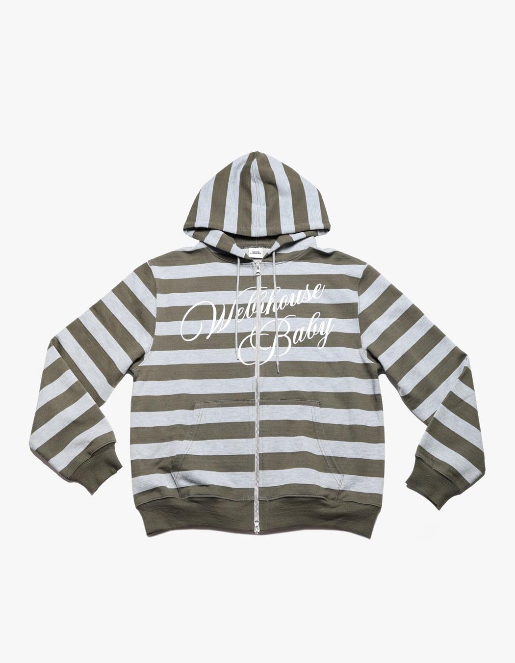 [9월17일 순차배송] Web Baby Striped Hoodie Zip-Up - Grey/Khaki