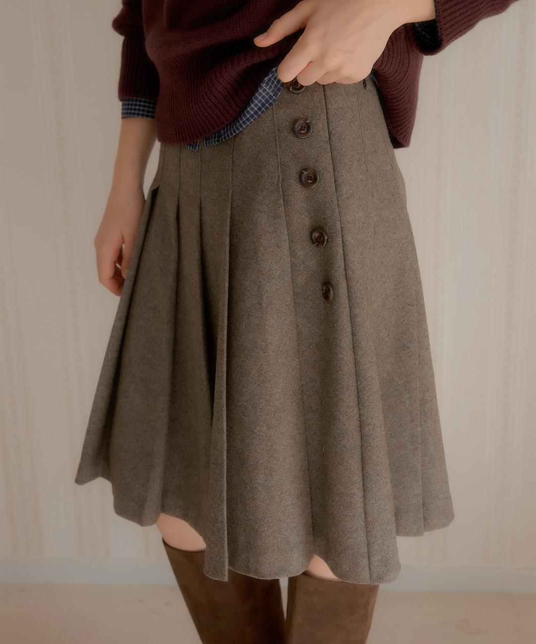 레터프롬문 버튼 미디 플리츠 울 스커트 ( 2 colors )