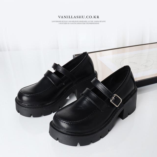 [바닐라슈] 헤인스 라운드 워커통굽창 로퍼슈즈(6cm)