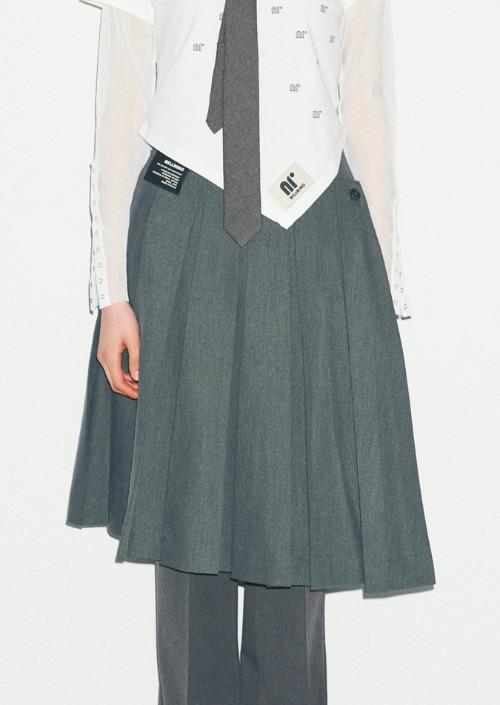 S05.00 Unbalanced Wrap Pleated mid skirt_Gray