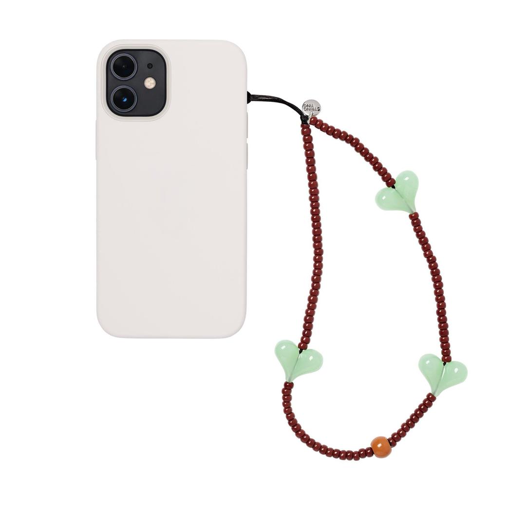 Brown Suede Jade Love Heart Wristlet Phone Strap