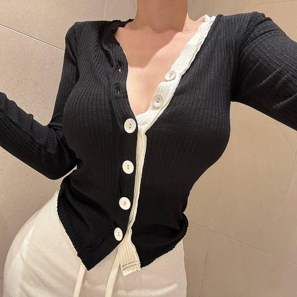 배색 단추 가디건 (3color)