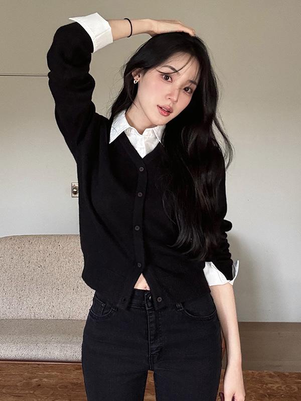 슬로우앤드 [🎄클스특가/문의폭주!] made. 이아 셔츠앤 레이어링 니트가디건 (워셔블니트) - 3 color