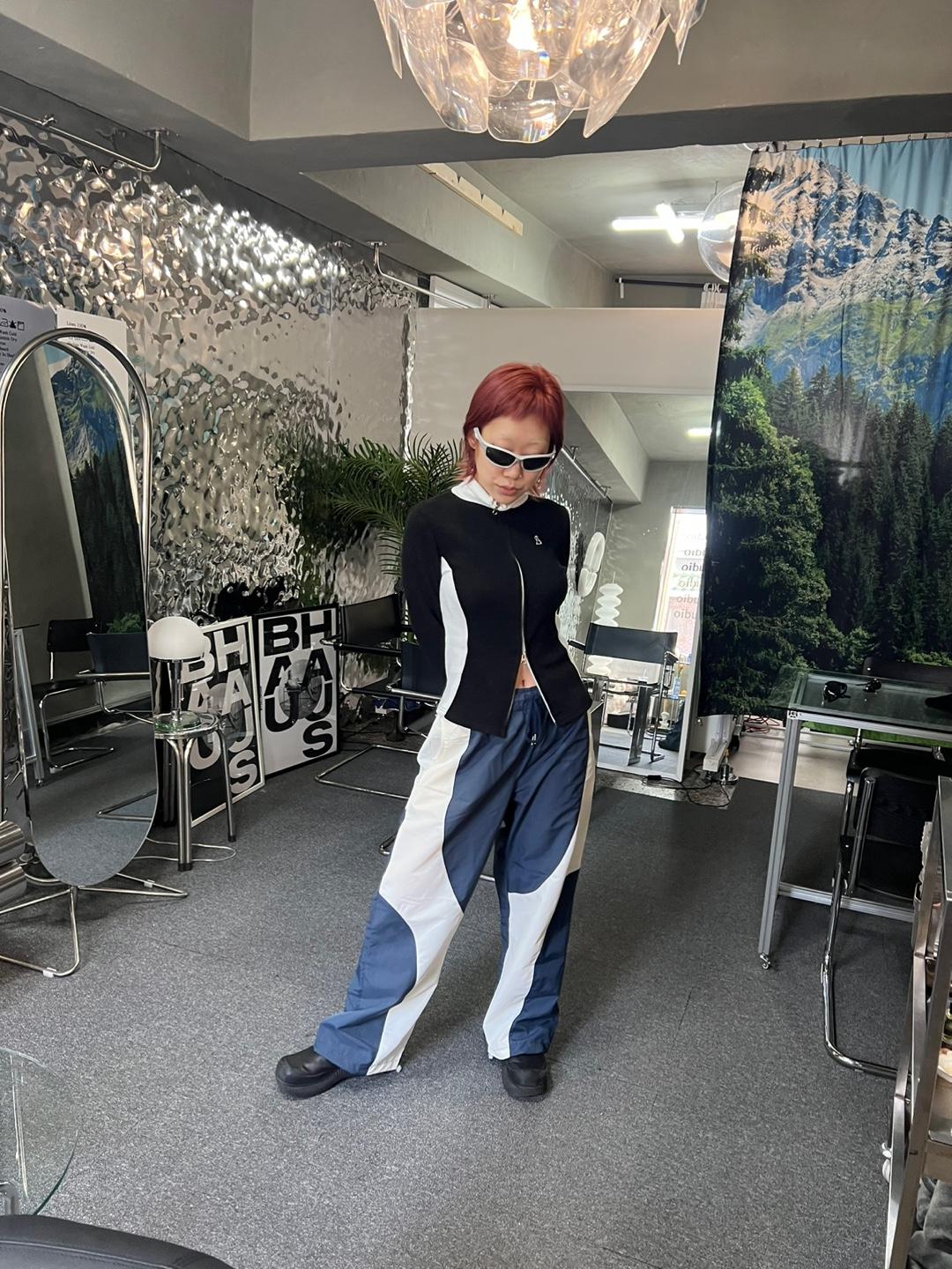 배색 트레이닝 와이드 조거 팬츠