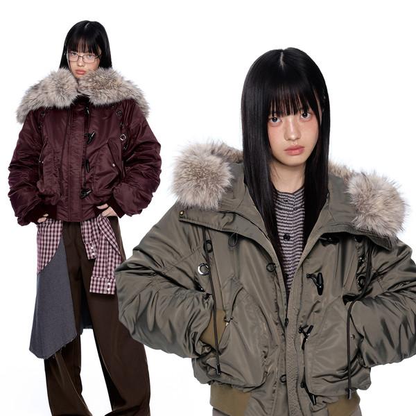 Fur Hood Bubble Short Jacket
