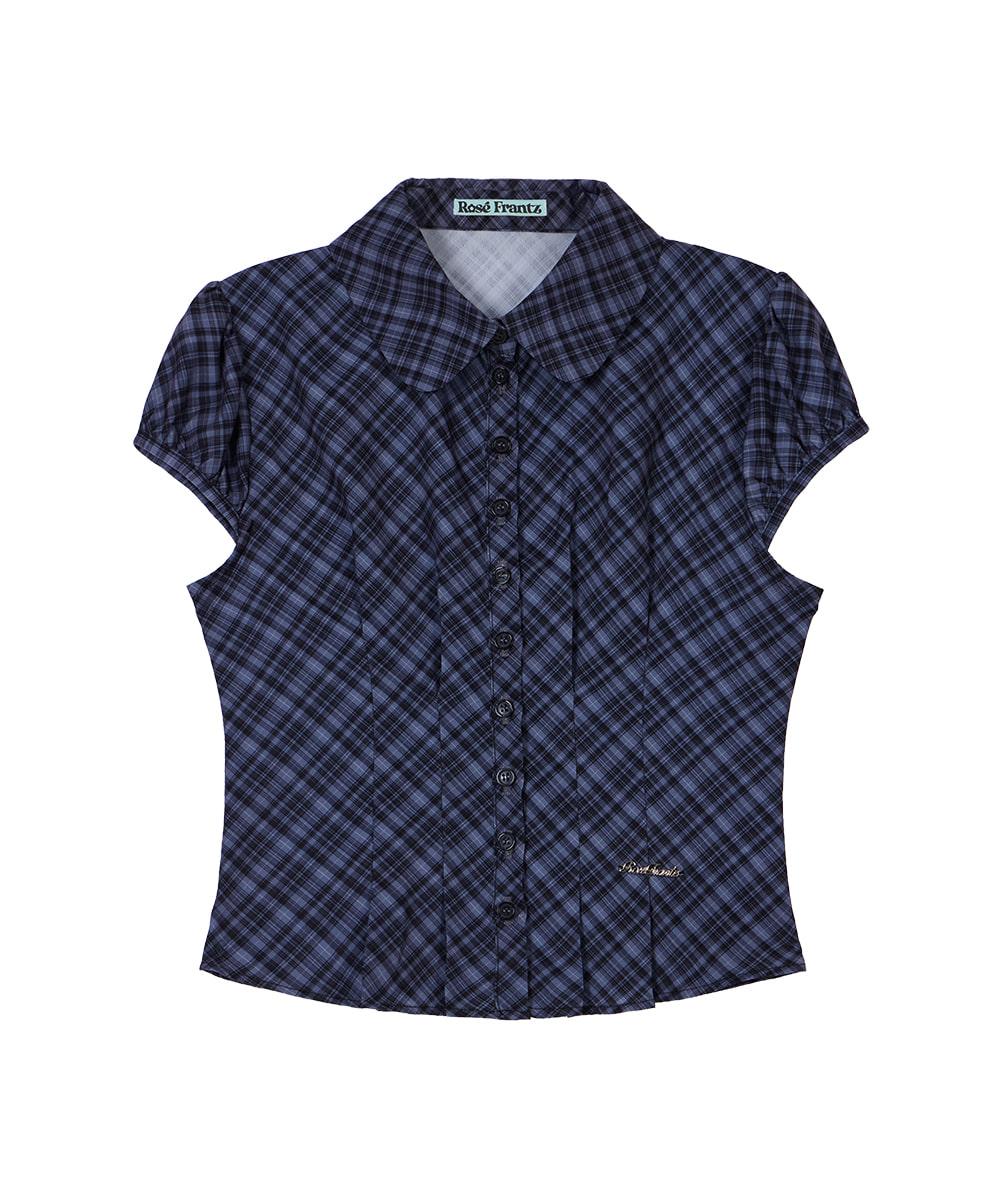 Check Puff Short Sleeve Blouse [Black]